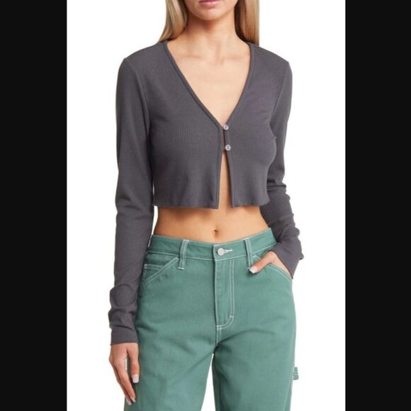 BP. Rib Crop Cardigan Gray Dark L - Picture 1 of 5